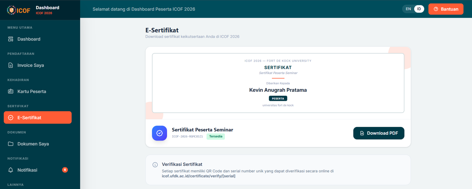 Halaman E-Sertifikat