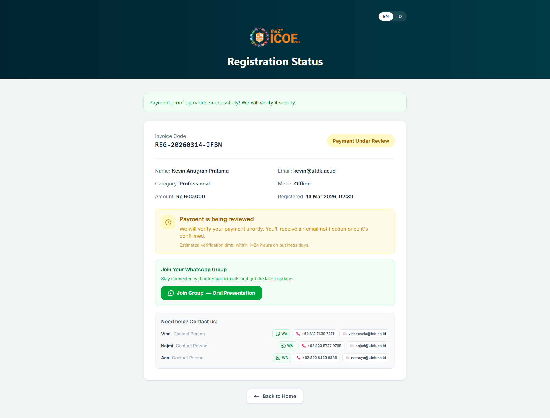 Panduan 1 — Registrasi, Pembayaran & Login | ICOF 2026