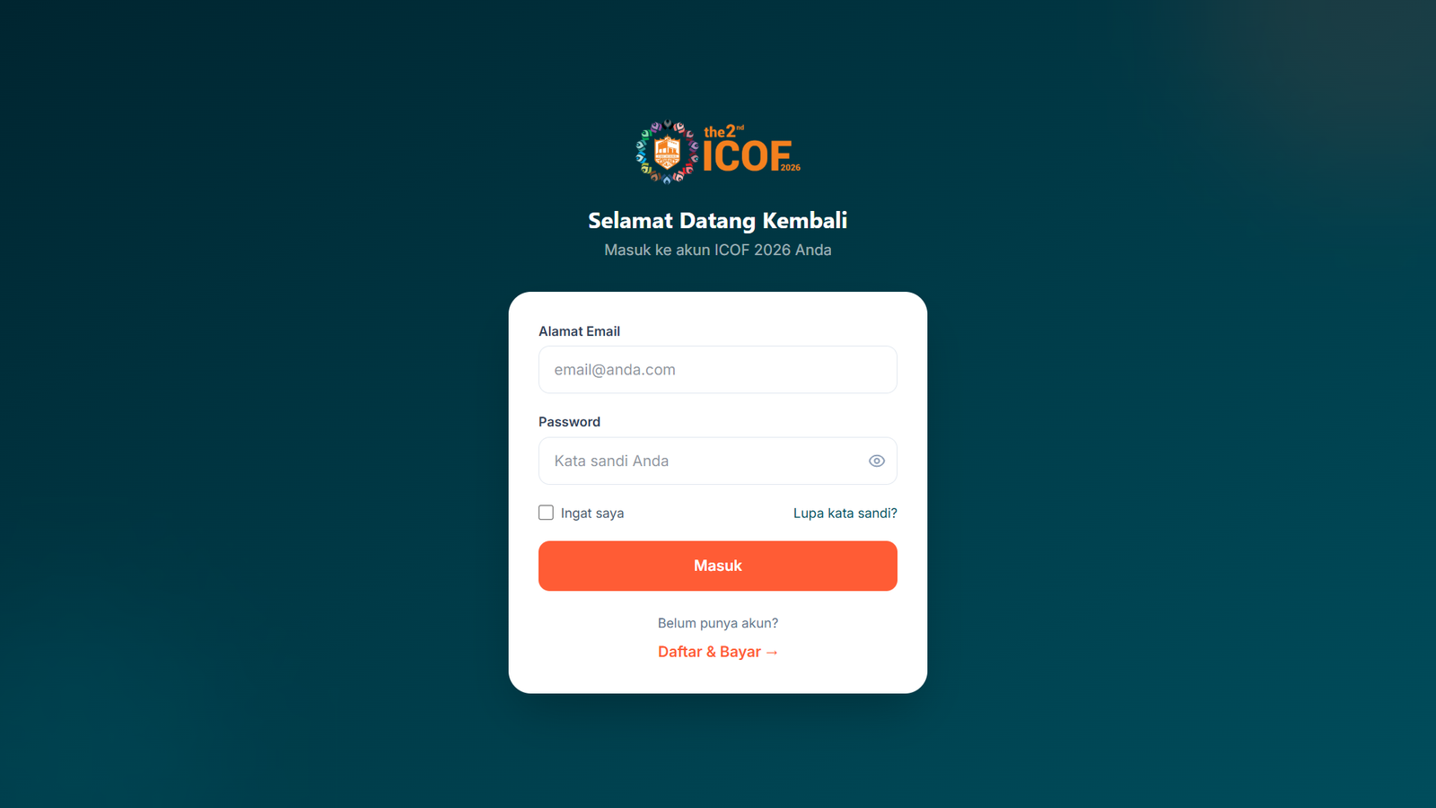 Halaman Login ICOF 2026