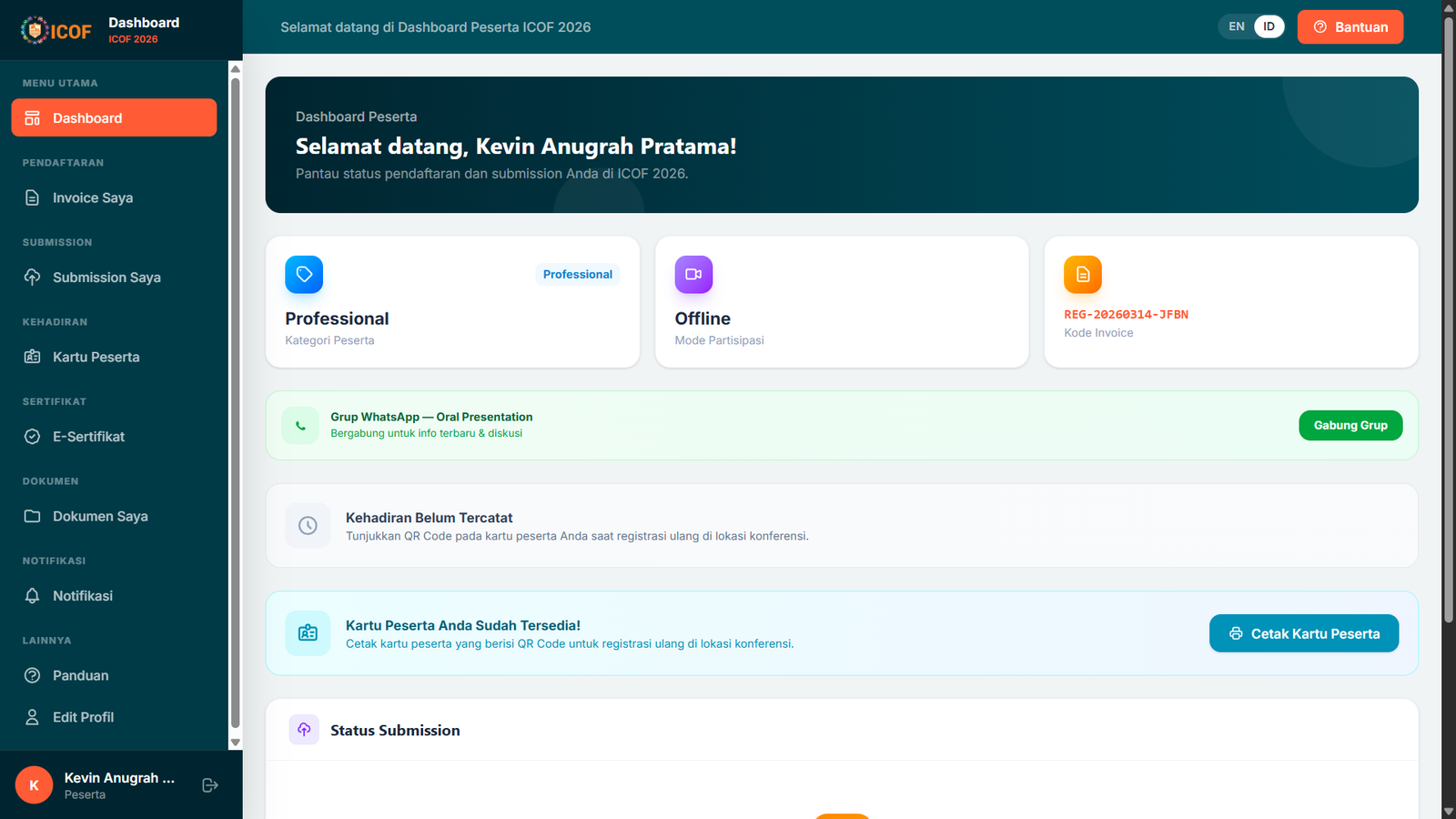 Dashboard Peserta ICOF 2026